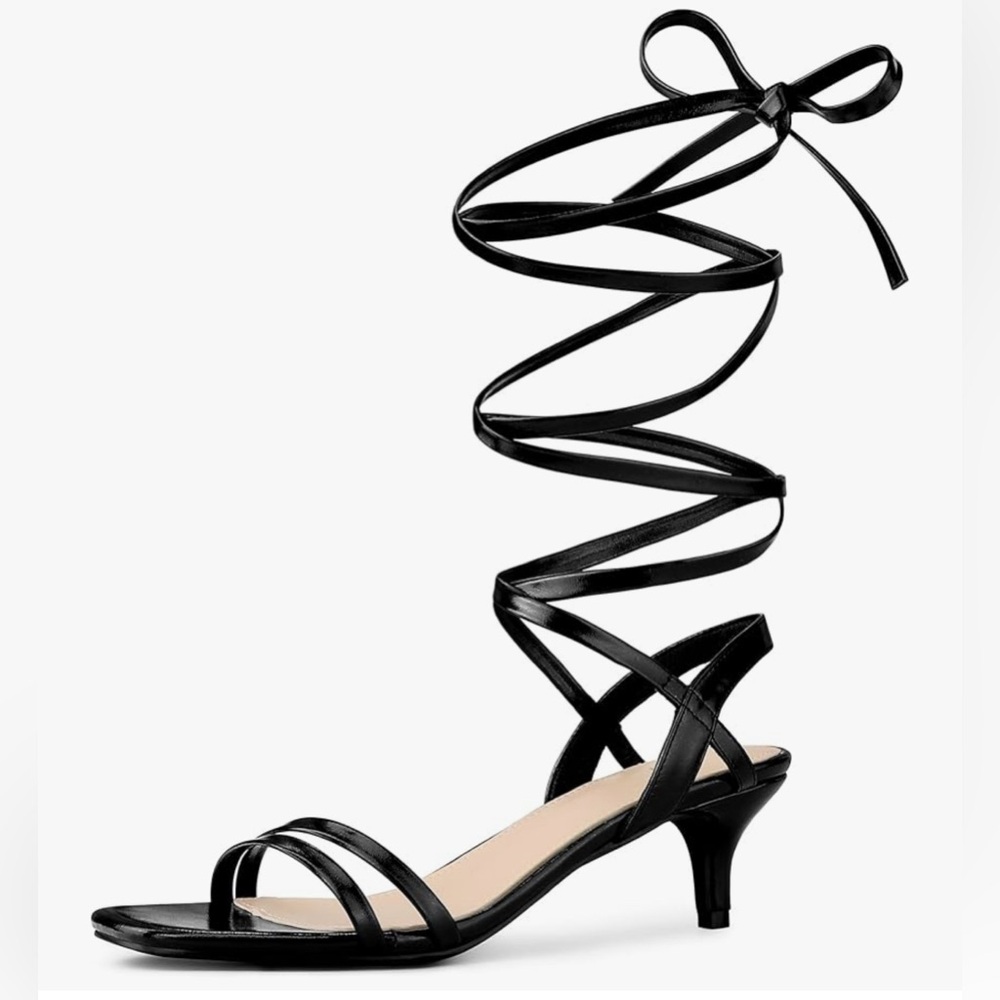 Allegra K Black Strappy Kitten Heel Sandals